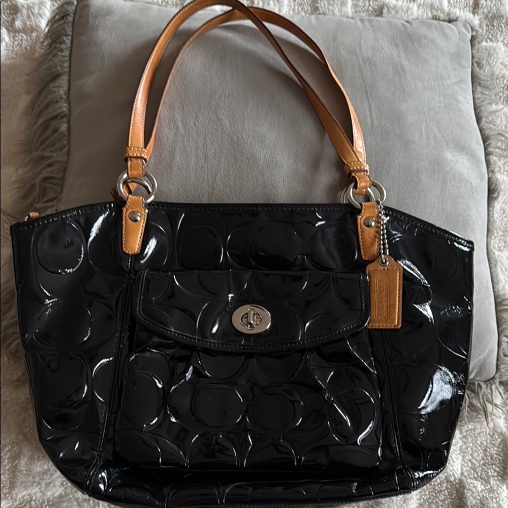 Coach Black Patent Leather Tote Bag
